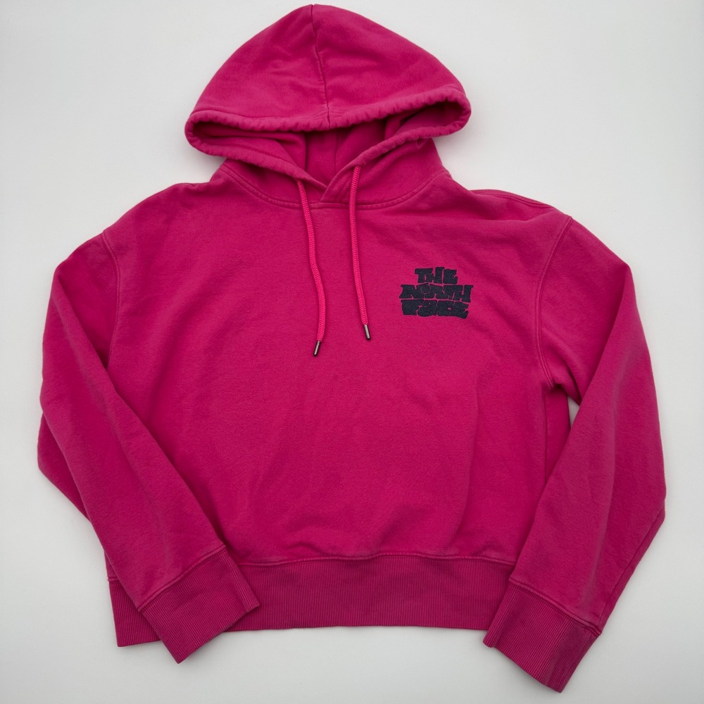 The North Face Womens Pink Never Stop Exploring Cropped Graphic Hoodie Small
